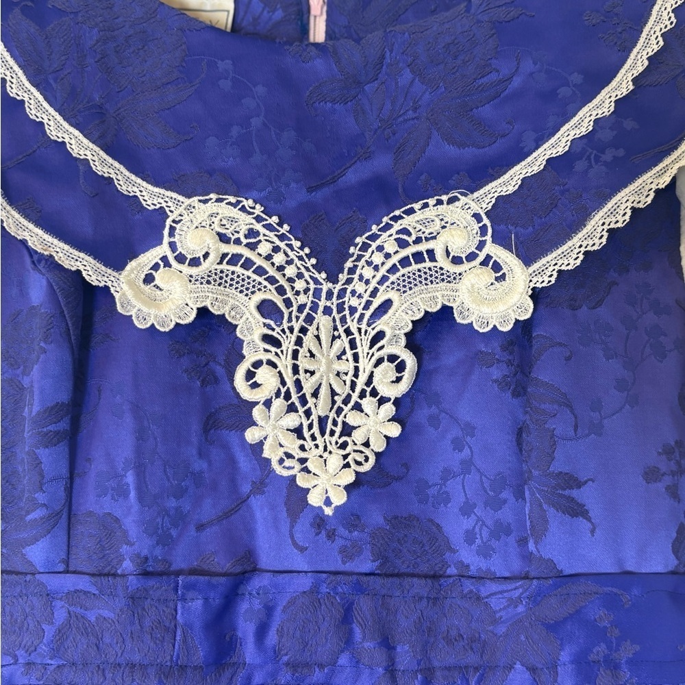 Vintage Gunne Sax Purple White Lace & Denim Prairie Style Dress Girls 11/12 - Picture 5 of 6